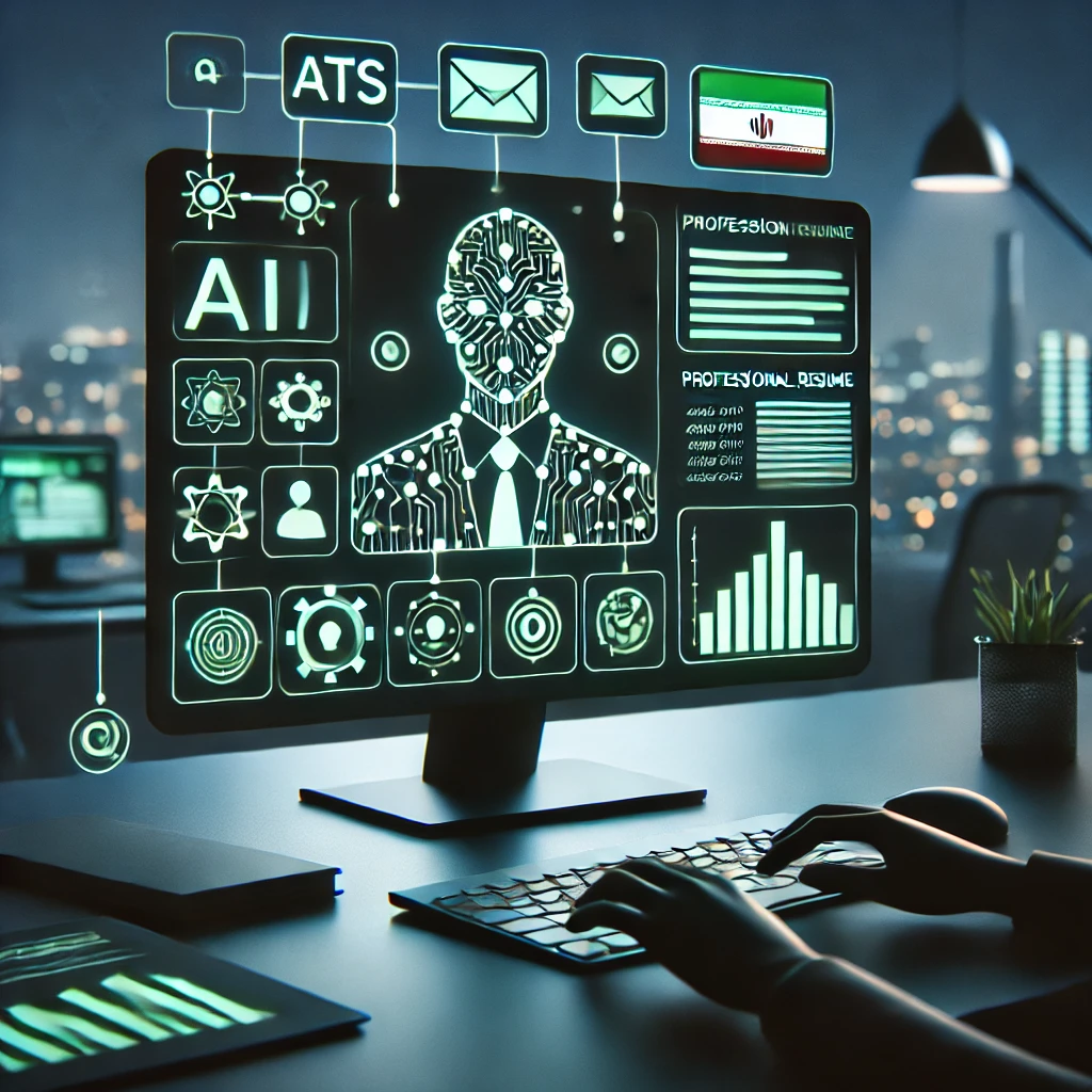 #171717, green accent highlights #94d3a2, icons for ATS, metrics, and job role, minimalist, clean, text-free