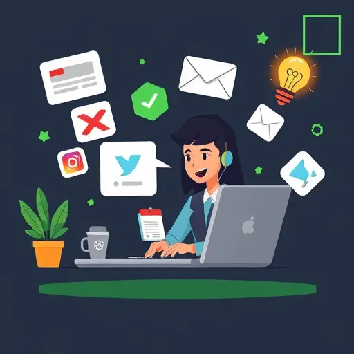 (Instagram, X/Twitter), email envelope, lightbulb for ideas; dark #171717 background with green accents (#94d3a2)