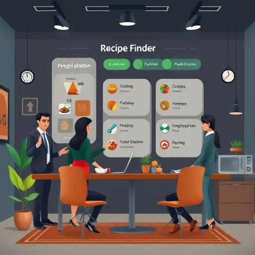 illustrated AI recipe finder interface with filters (time, ingredients on-hand, appliances)