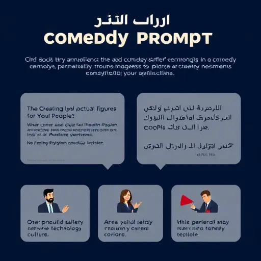 minimal infographic of a comedy prompt template card, dark theme, clean lines, icons for setup/twist/