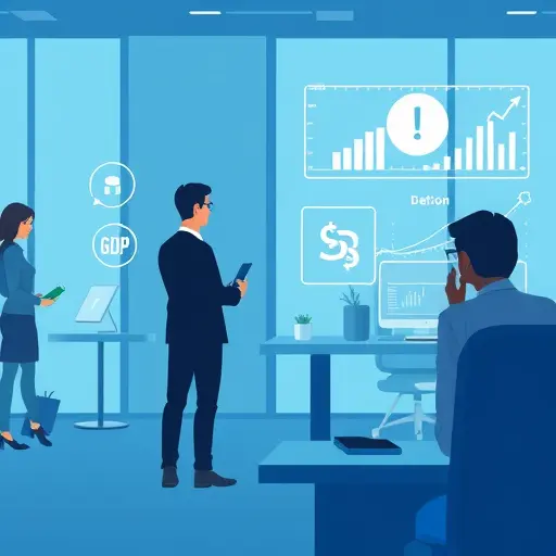 animated illustration of an AI assistant planning economic questions, icons of GDP, inflation, currency exchange, supply-