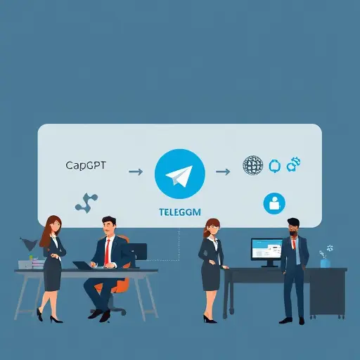diagram style illustration showing Telegram API connected to GapGPT and AI models (ChatGPT, Claude, Gemini)