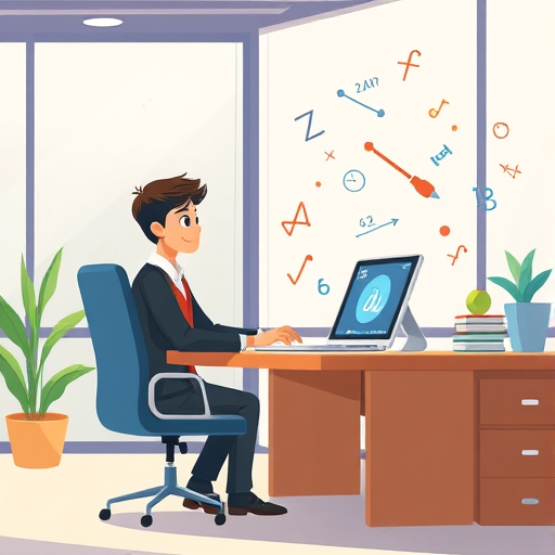 animated illustration of a student at a desk interacting with an AI-