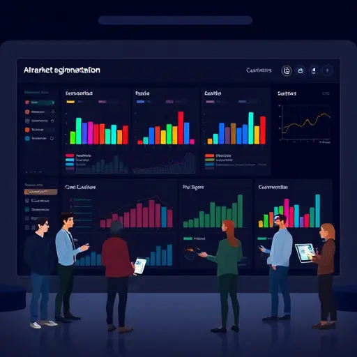 dark UI illustration of an AI market segmentation dashboard, color-
