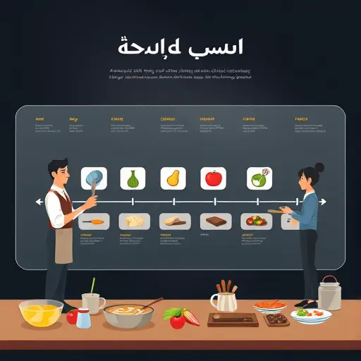 animated cooking timeline board with icons for chopping, sautéing, baking, and plating;;; text-free
