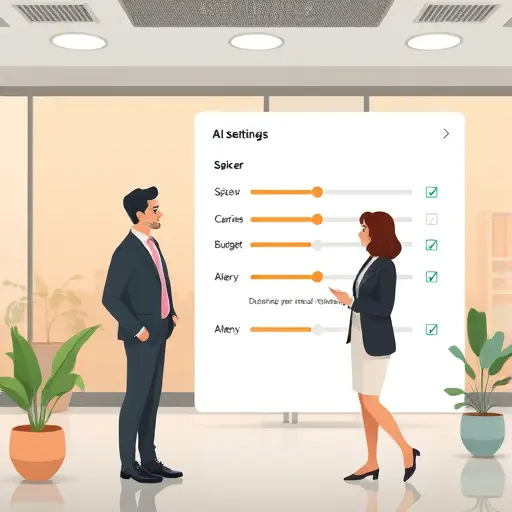 illustration of an AI settings panel for dietary personalization: sliders for spice level, calories per meal, budget, allergens;; text-free