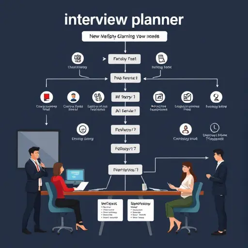 animated interview planner flowchart with icons for questions, follow-