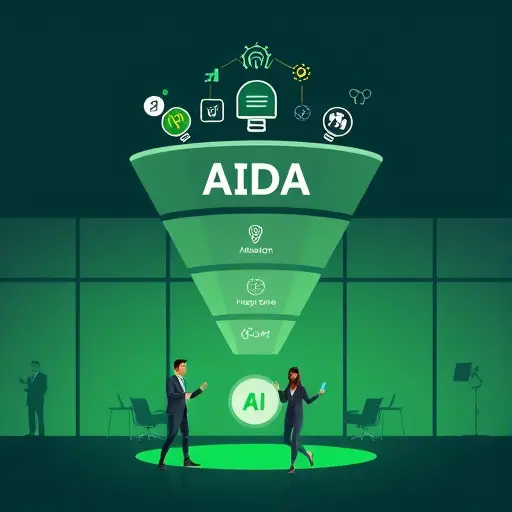 clean illustration of the AIDA funnel (Attention, Interest, Desire, Action)