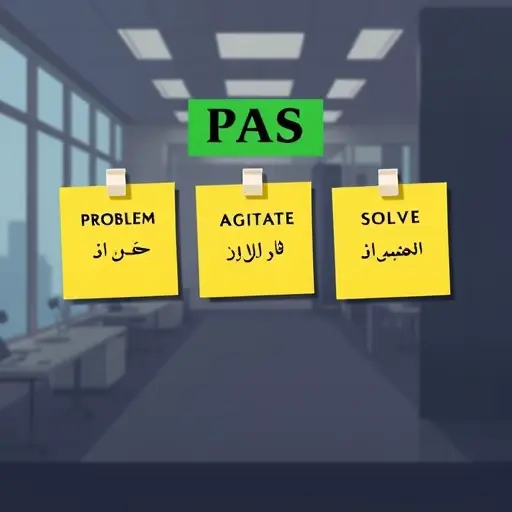 animated sticky notes with PAS framework steps (Problem, Agitate, Solve)