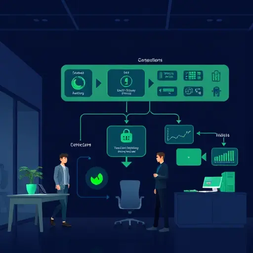 architecture diagram illustration: ML model served via FastAPI in Docker, blue-green deployment, A/B testing, monitoring dashboards for latency and drift; dark UI, glowing green accents, clean and text-free