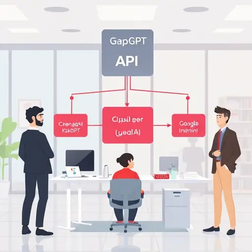 animated architecture diagram of GapGPT API routing multiple client requests to OpenAI (ChatGPT), Anthropic (Claude), and Google (Gemini)