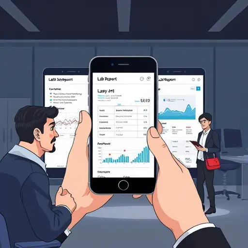 illustration of a smartphone scanning a lab report, AI extracting structured fields (numbers, units, ranges)