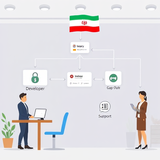 modern flow diagram illustration showing how a support request (chat or ticket)
