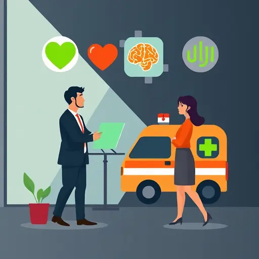 abstract emergency healthcare icons (heart, brain, ambulance)