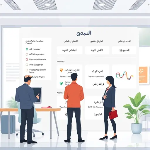 modern documentation navigation menu diagram, showing API quickstart, endpoints, error management, Farsi UI, animated documentation portal illustration, no text