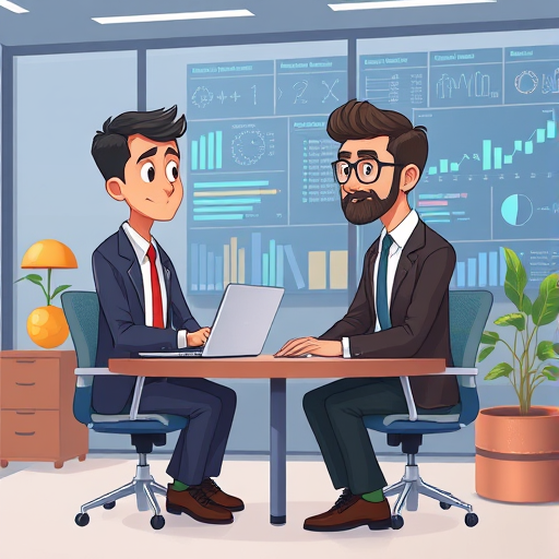 animated representation of AI assistant guiding a student through algorithmic problem sets, digital charts and code, cartoon style, engaging, text-free