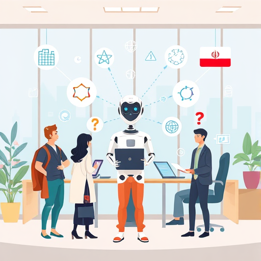 illustration demonstrating AI helping students from various scientific fields (math, literature, biology, physics)