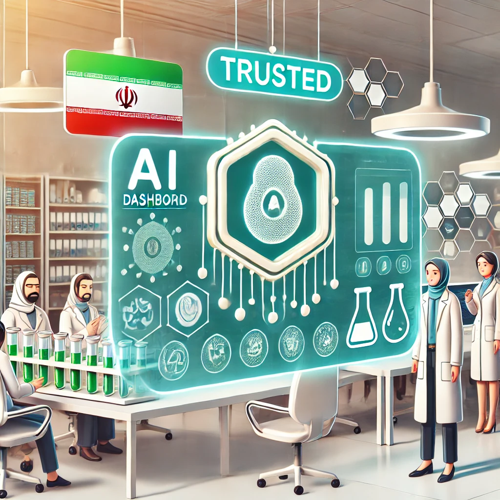 cartoon illustration showing AI dashboard with