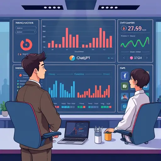 illustrated dashboard showing multiple AI logo models (ChatGPT, Claude, Gemini)