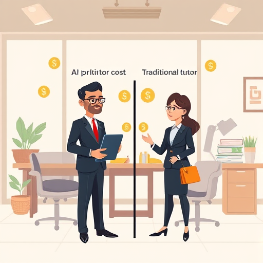 comparison chart cartoon: AI private tutor (ChatGPT, GapGPT) cost vs.