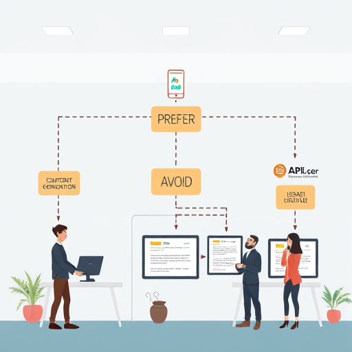 architecture illustration of content generation system using AI API, cartoon-