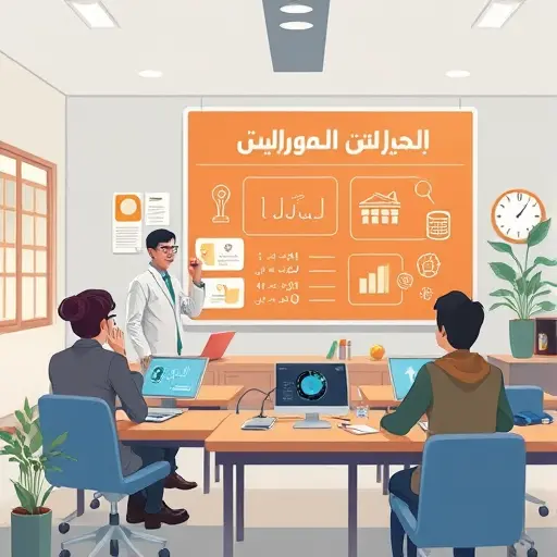 animated classroom storytelling scene, teacher guiding AI-