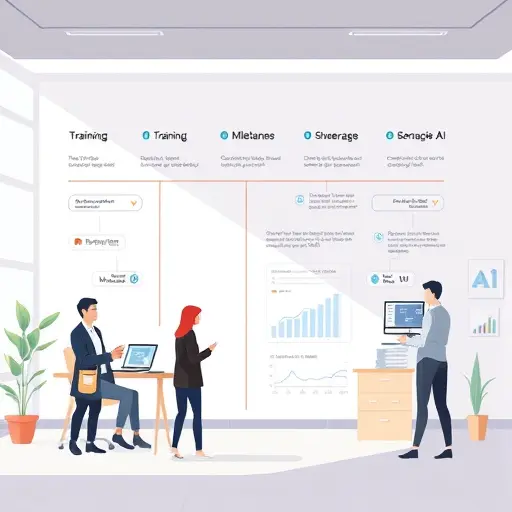 cartoon style illustration of a training roadmap with milestones, goals, and role-