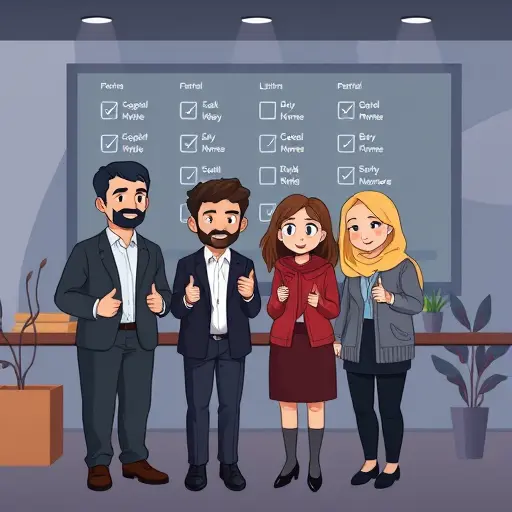 animated illustration of a family reviewing AI-generated baby names with checklists and thumbs-