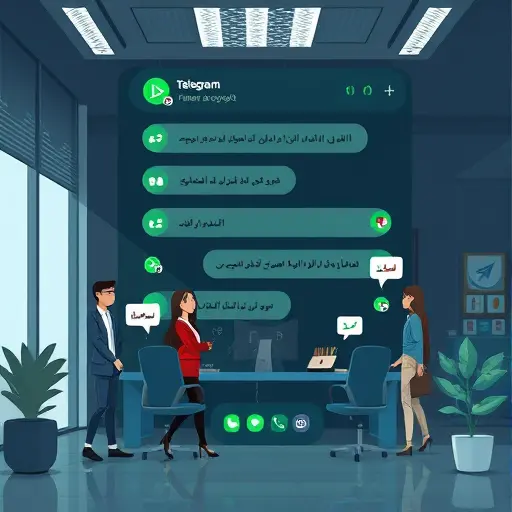 animated illustration of a Telegram chat interface with AI translation bubbles appearing in real-#94d3a2
