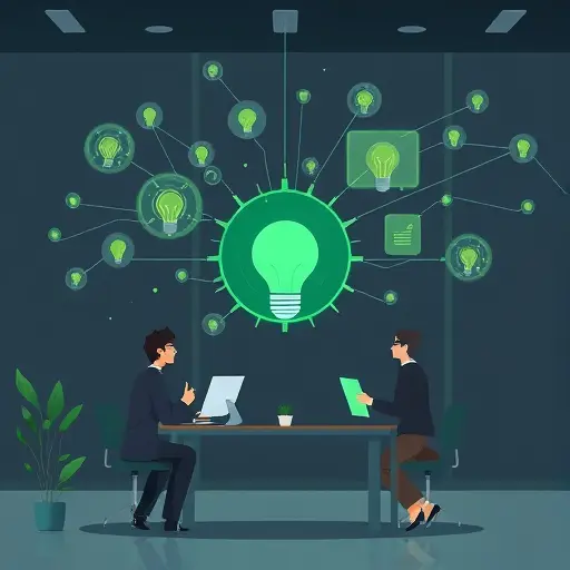 animated illustration of an AI brainstorming session, floating idea bulbs, neural network lines, dark theme with green accents matching #94d3a2