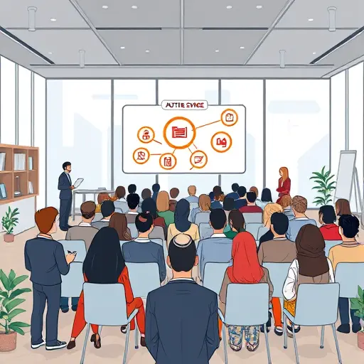 cartoon-style illustration of audience segmentation for events using AI, clusters of attendees with icons (preferences, schedule)