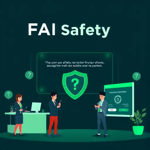 FAQ style illustration about AI safety:; dark background, green accents, clean and text-free