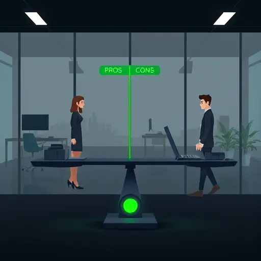balanced scale illustration comparing pros and cons of ChatGPT for chatbots: icons for speed, cost, privacy, hallucination risk; sleek dark UI, green accents, minimalist, no text