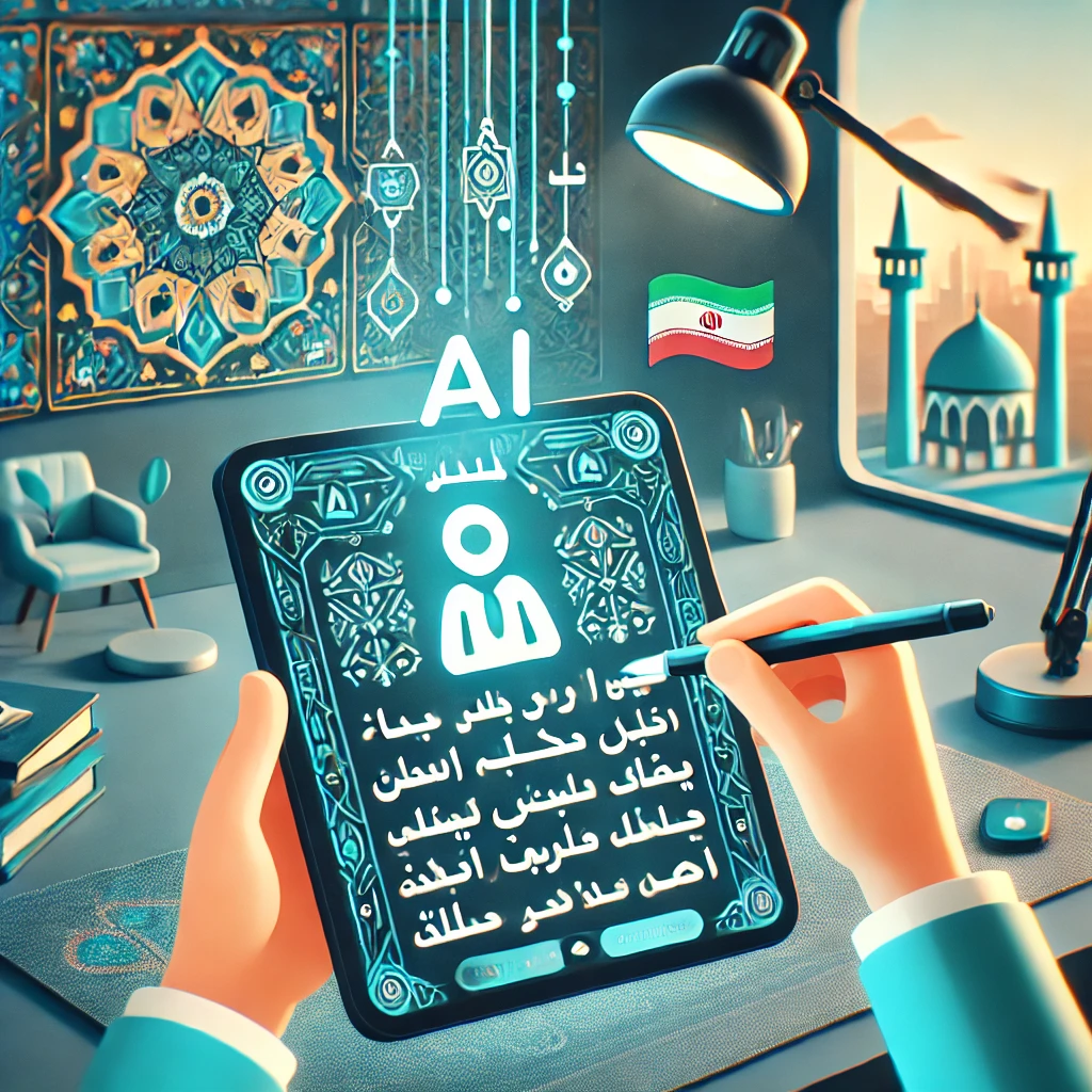 animated illustration of AI correcting English writing, digital paper and pen, user-
