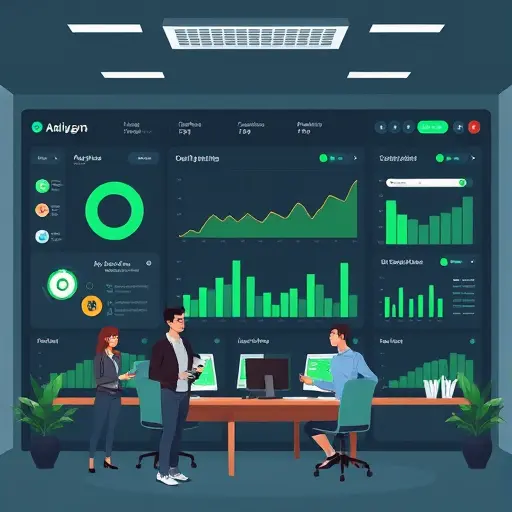 clean animated dashboard illustration for Telegram channel analytics, charts and sentiment icons, dark theme, green accents, no text