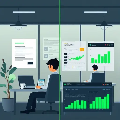 animated split-view illustration showing document summarization, code assistant icons, and clean data dashboards with charts;