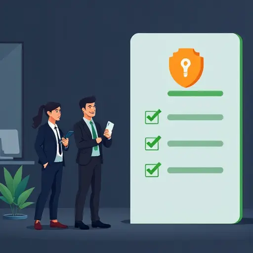 clean animated checklist illustration with privacy shield, padlock, and API key icon, dark theme, green accents, minimal, no text