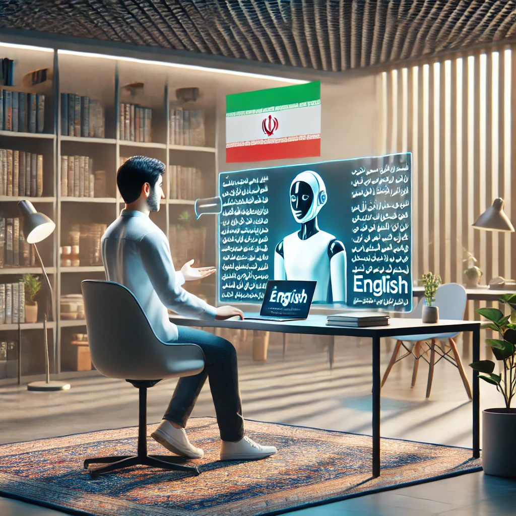 modern AI chatbot assisting a student with English test preparation, animated interface, technology meets education, text-free