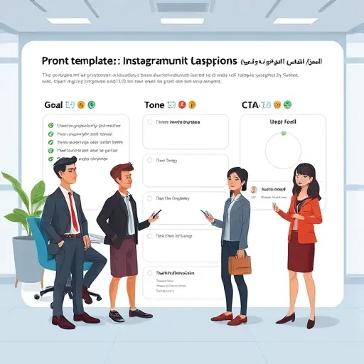 cartoon style infographic of a prompt template for Instagram captions: