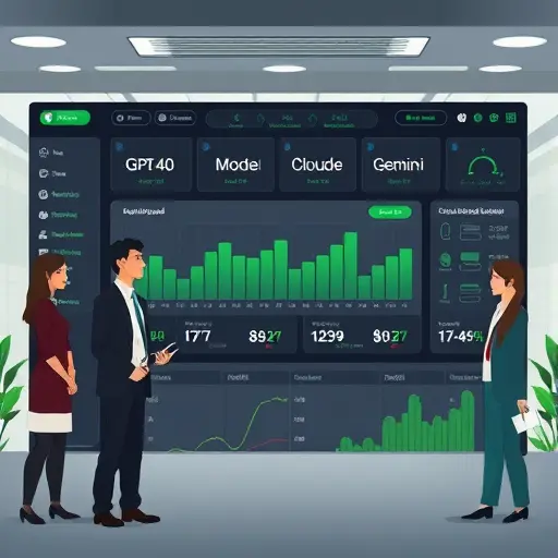 animated dashboard illustration showing model tabs (GPT-4o, Claude, Gemini)