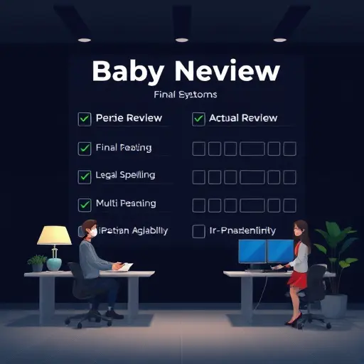 animated dark UI checklist for baby name final review, icons for initials, pronunciation, legal spelling, multi-language meaning, .