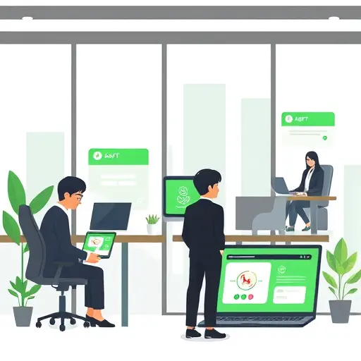 modern animated scene of users interacting with GapGPT platform on multiple devices (mobile, laptop)