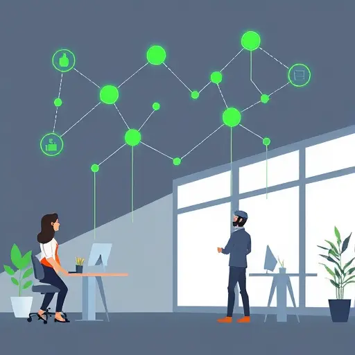 abstract representation of API integration, geometric network patterns connecting code editor to Iranian cloud platform, minimalist tech illustration with green accent, no text