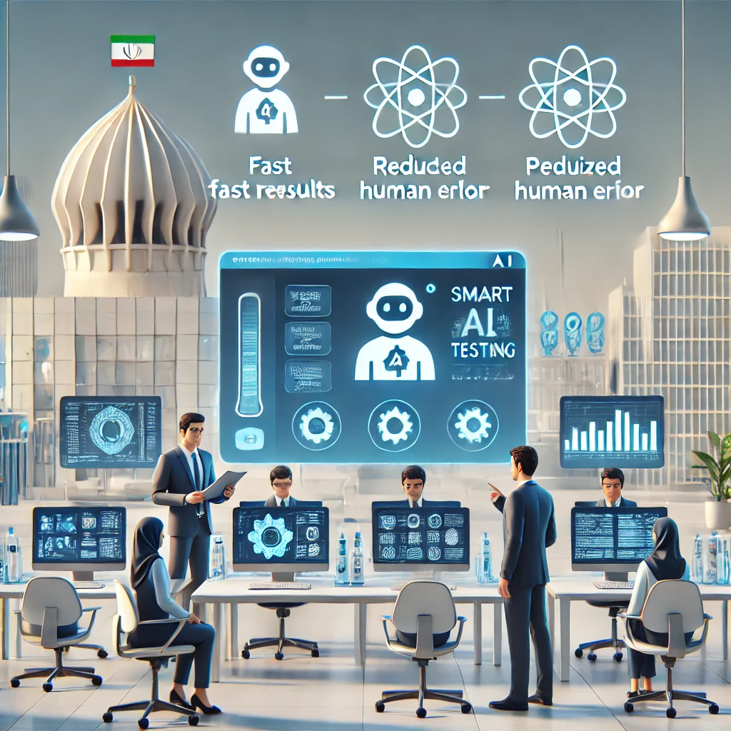 animated infographic showing benefits of smart AI medical testing: fast results, reduced human error, personalized analysis;