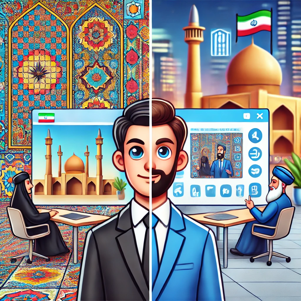 side-by-side cartoon illustration:
