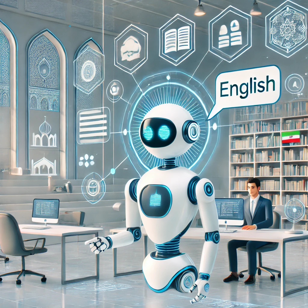 illustration of a futuristic AI chatbot, teacher-