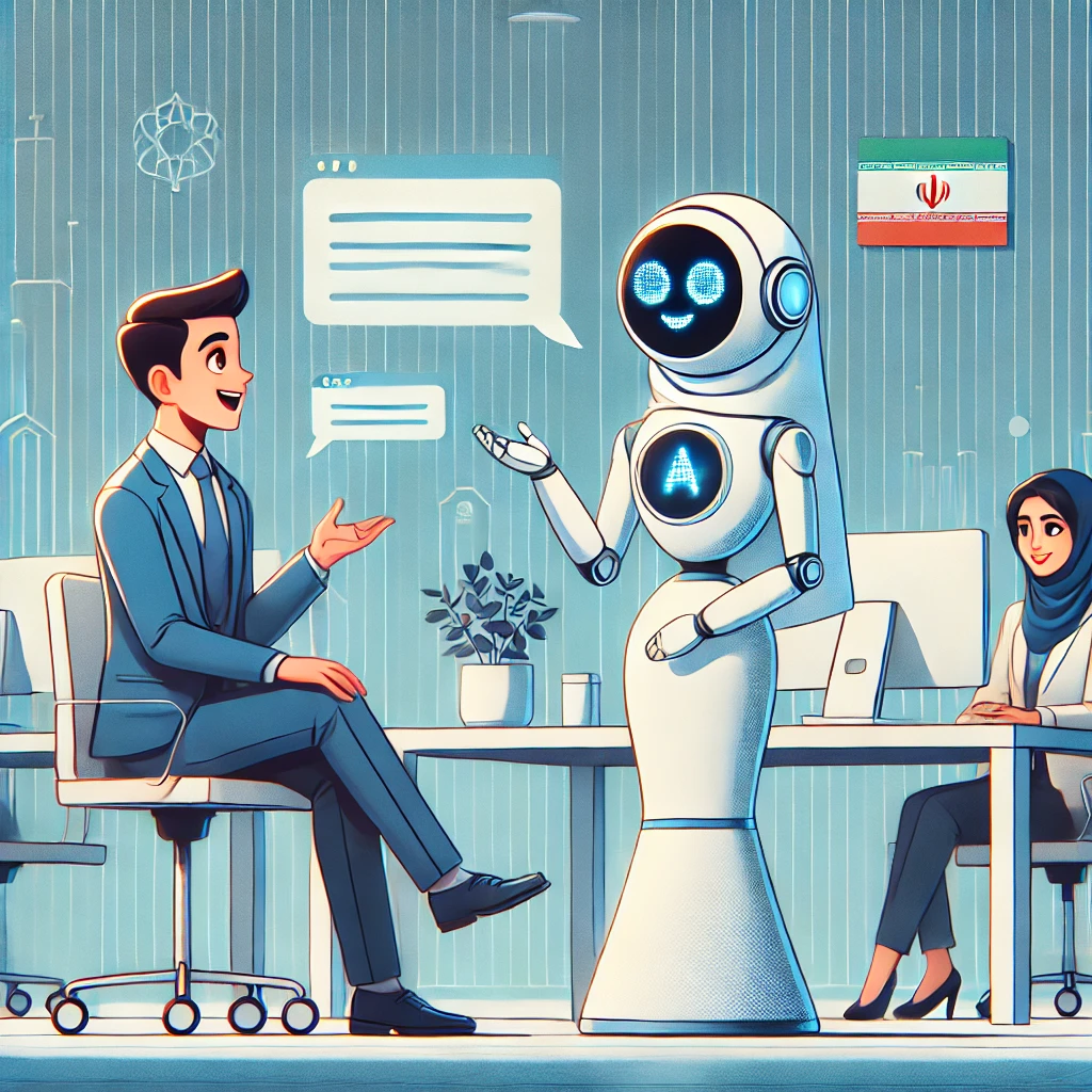 an animation of a virtual chat between a user and an AI assistant, simulating a real-life conversation in a techy, friendly cartoon style, no text
