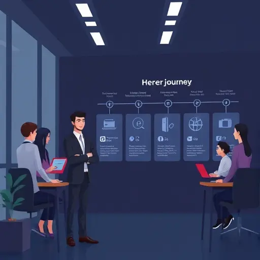 animated illustration of an AI teacher guiding a hero’s learning journey, hero’