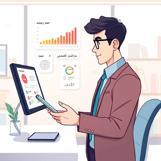 animated illustration showing a student using AI chatbot for advanced learning, charts and graphs visually representing growth in knowledge, friendly style, no text