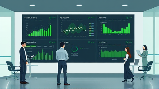 modern animated dashboard interface showing AI data visualization, neural network graphs, green accent, dark theme, no text